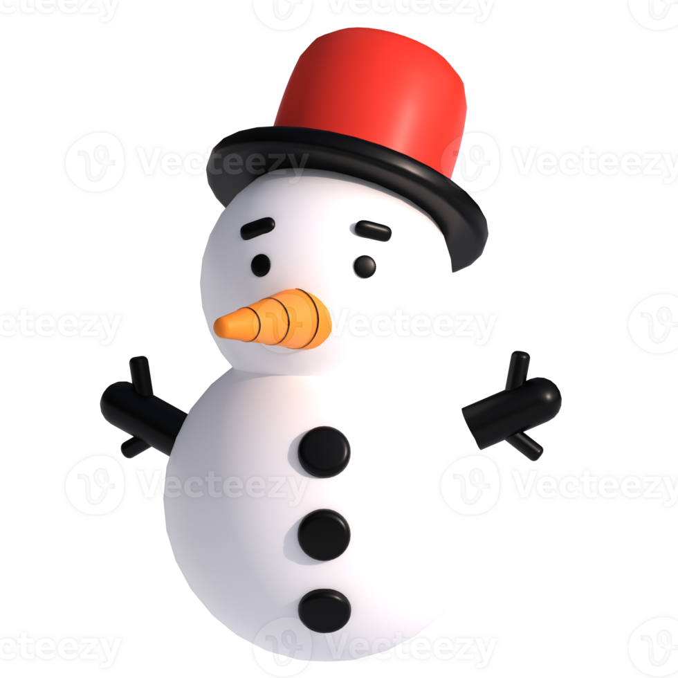 A cartoon snowman wearing a red hat png