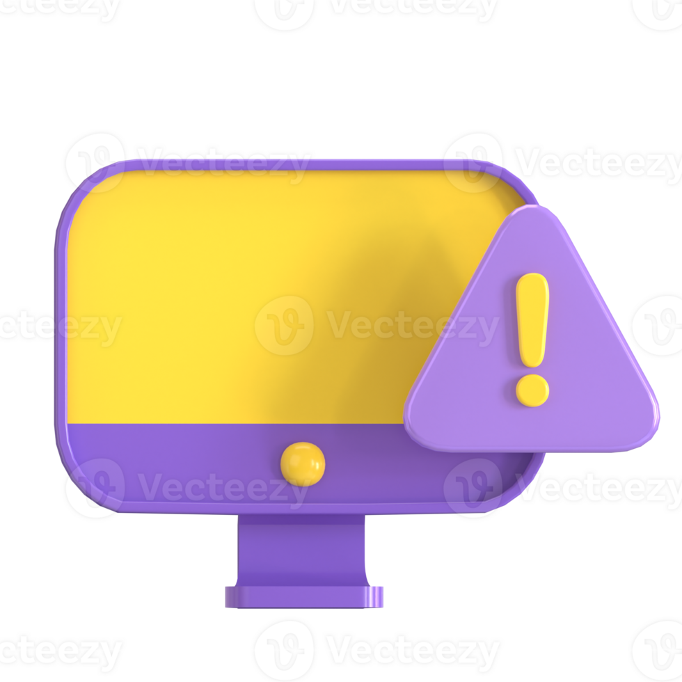 A computer monitor with a yellow and purple warning sign png