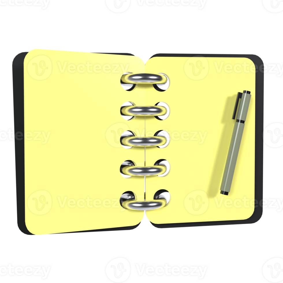 A yellow notebook with a pen and a pen png