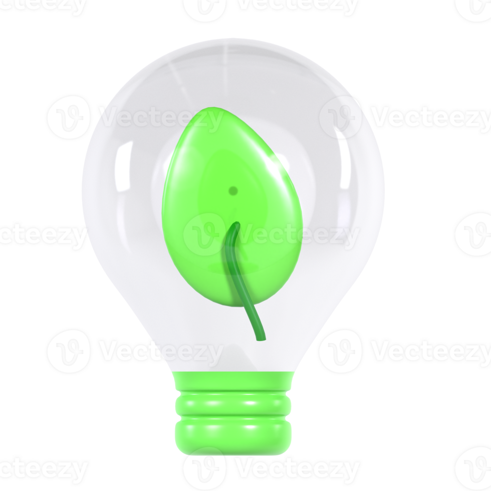 A green light bulb with a leaf inside png