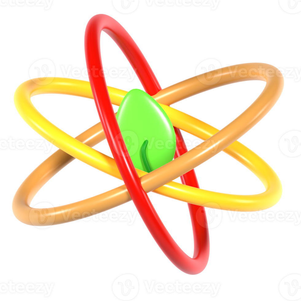 An image of a colorful atom with a green leaf png