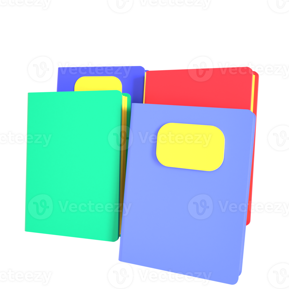Three colorful books are stacked on top of each other png