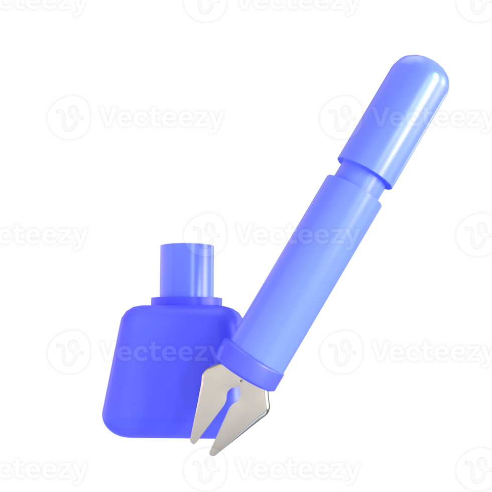 Blue pen and ink bottle on black background png