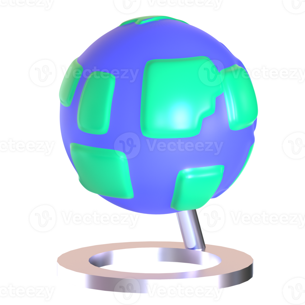 A 3d model of a globe with a metal stand png