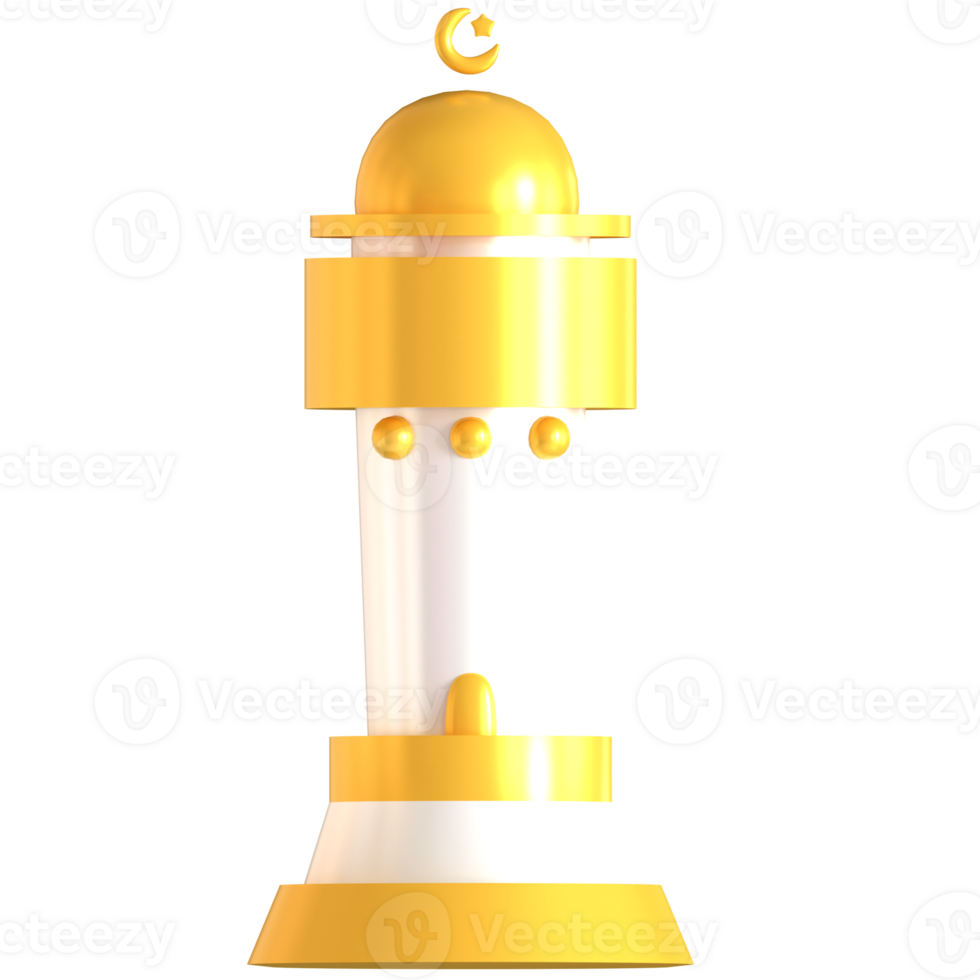 A yellow and white lighthouse with a crescent moon on top png