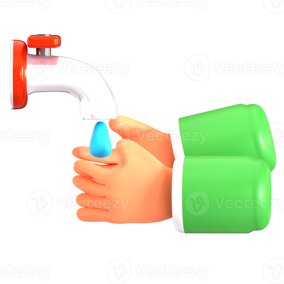 A cartoon hand is washing their hands with a faucet png