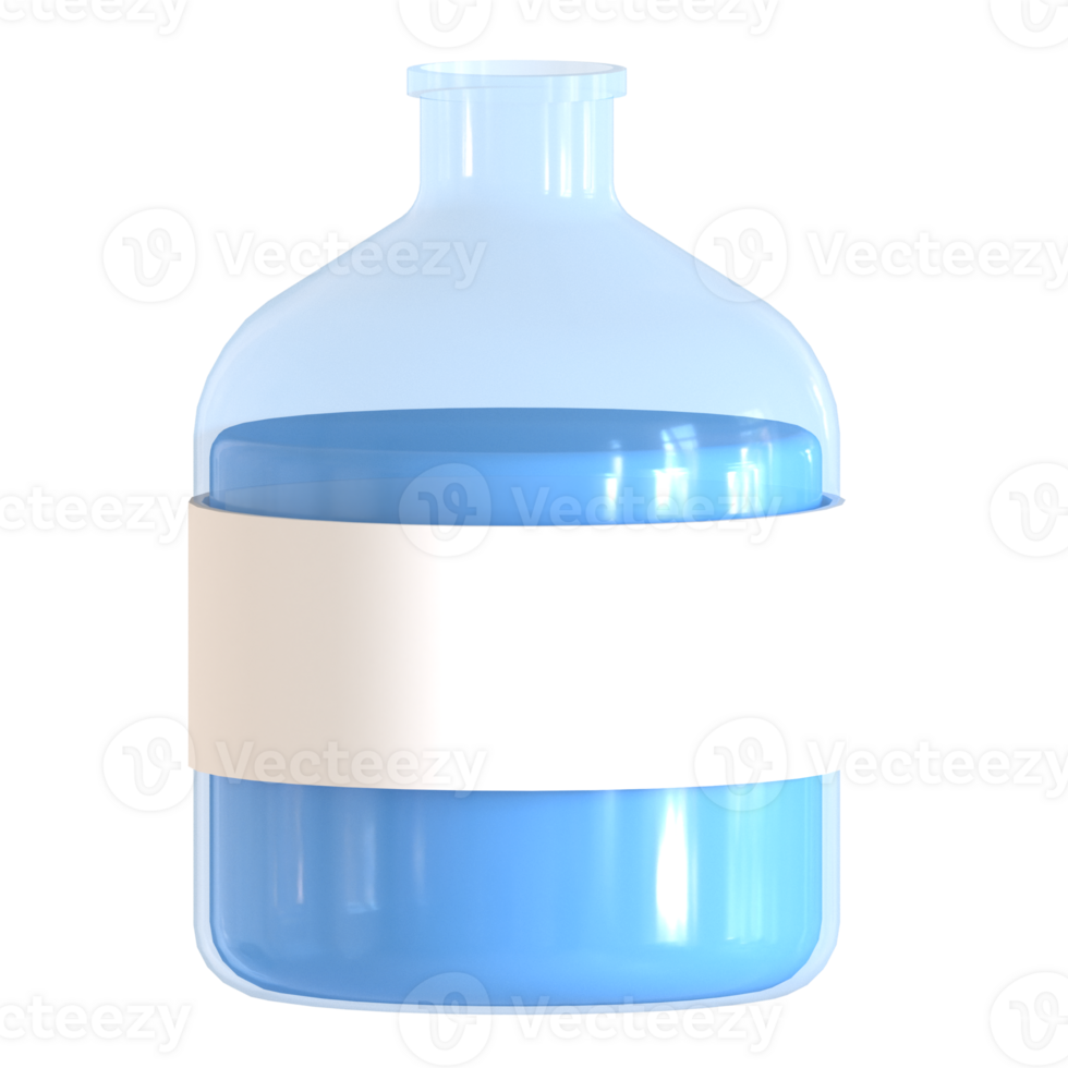 A blue glass bottle with a white label png