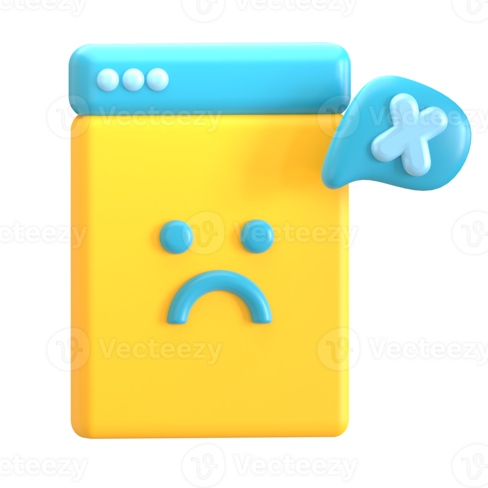 A yellow box with a sad face and a blue button png