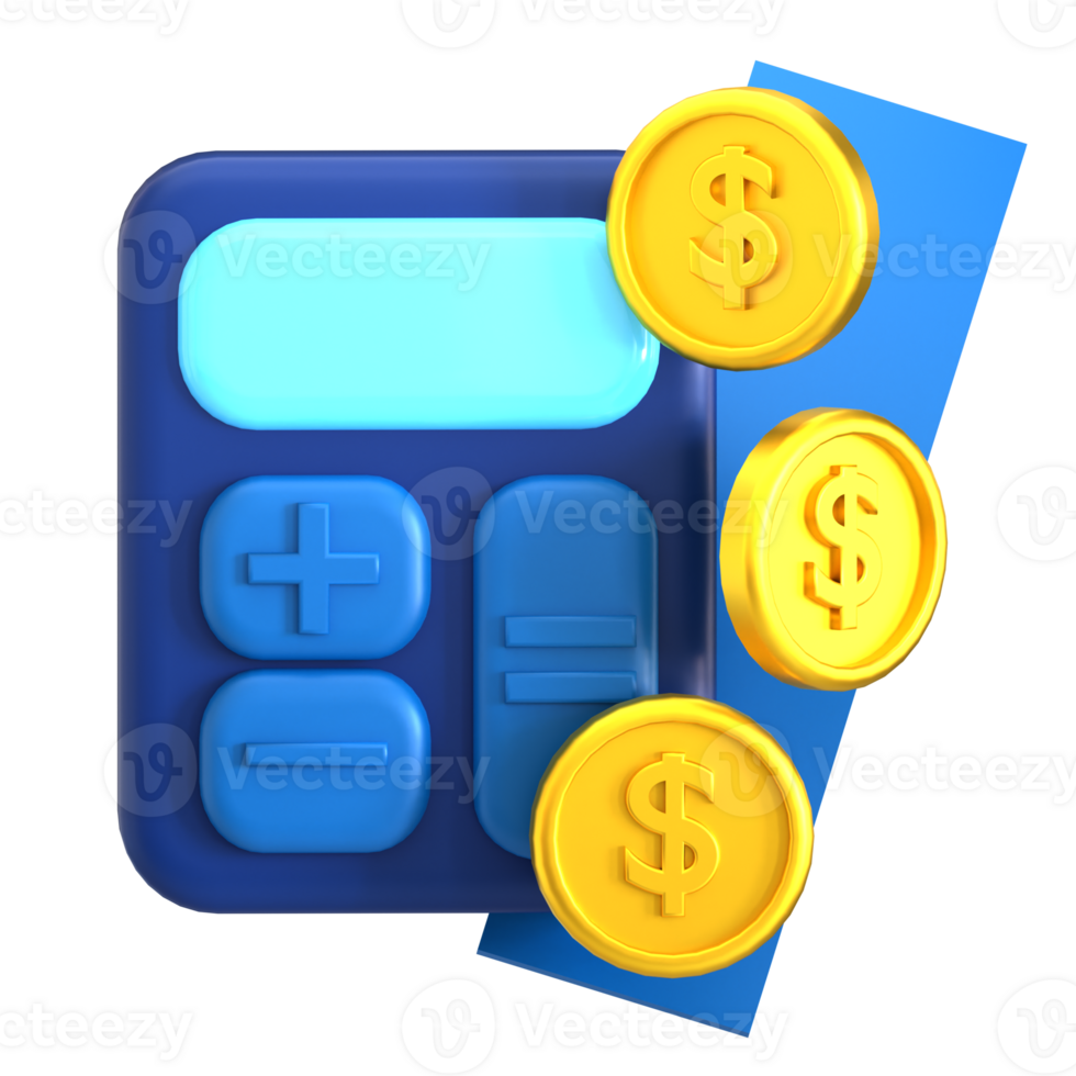 A calculator and coins with a dollar sign png