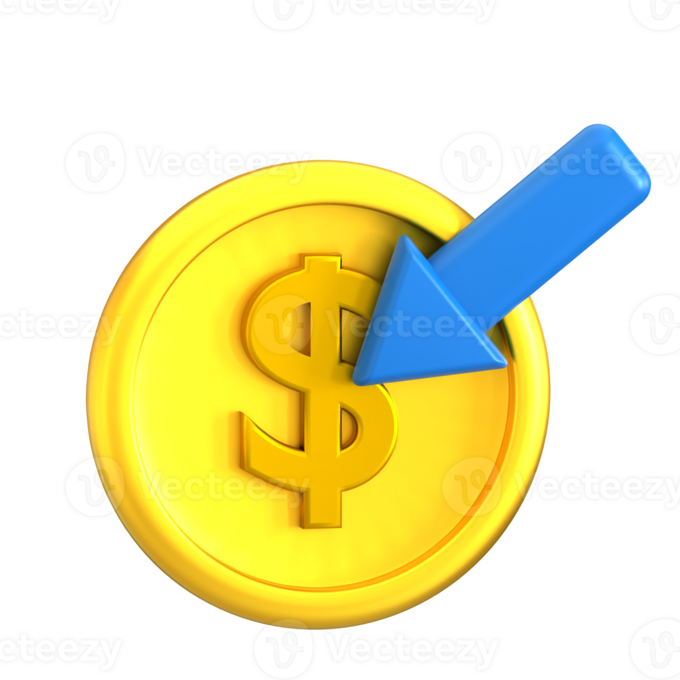 A dollar coin with an arrow pointing to it png