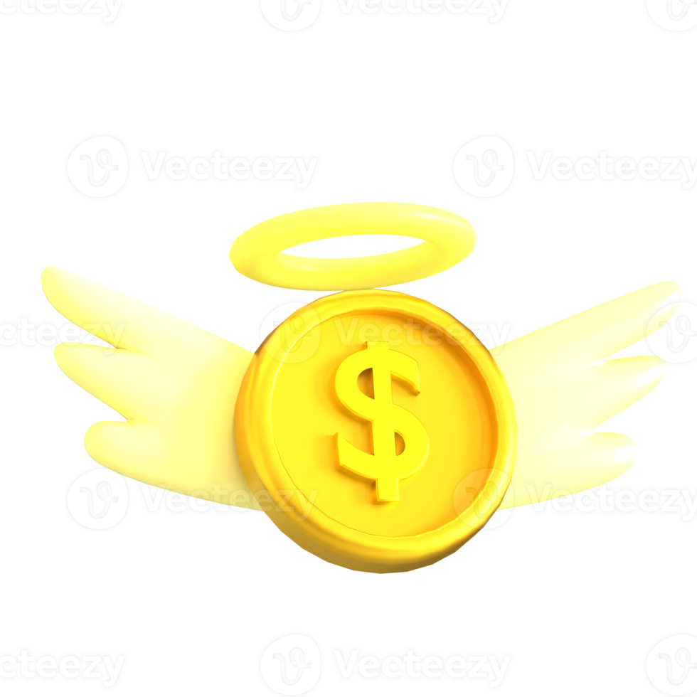 Golden angel wings with dollar sign icon png