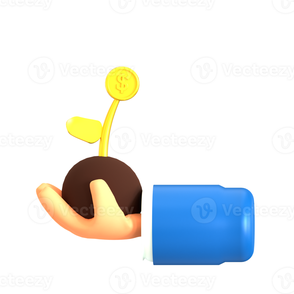 A hand holding a plant with a coin in it png