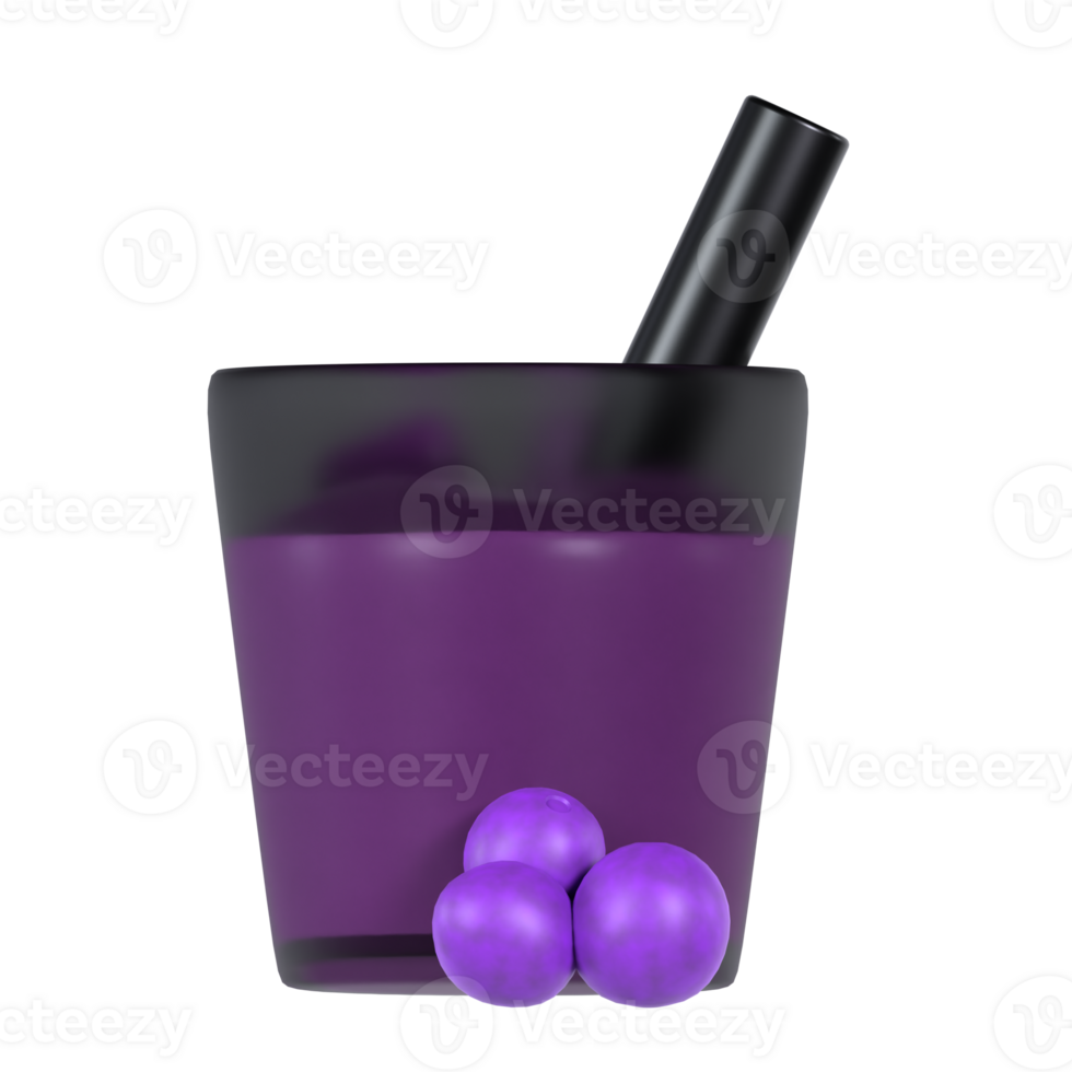 A purple liquid in a glass with purple balls png