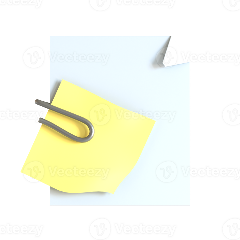A yellow sticky note with a paper clip on it png