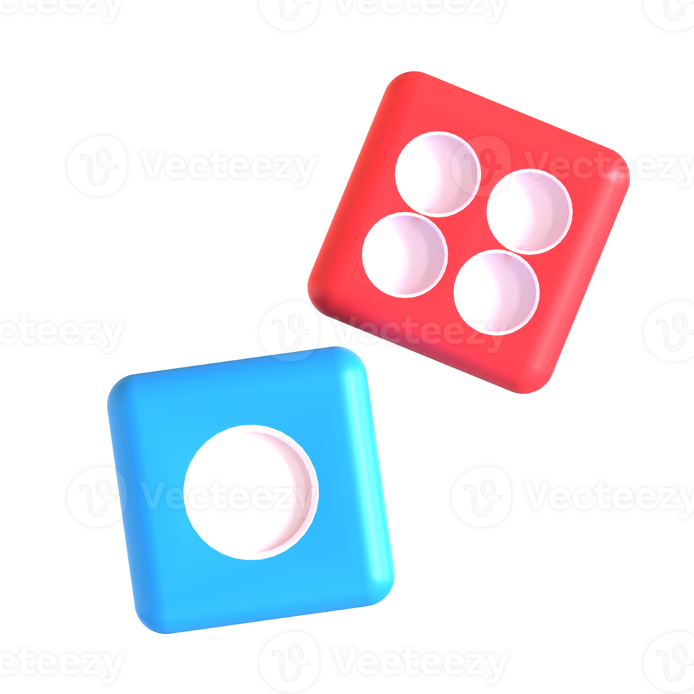 Two red and blue dice with white dots on them png