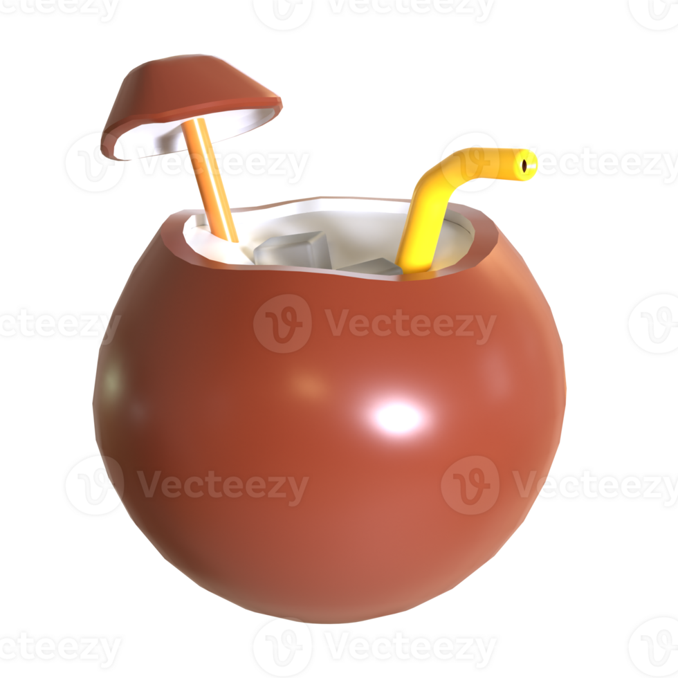 A coconut with a straw and a straw inside png