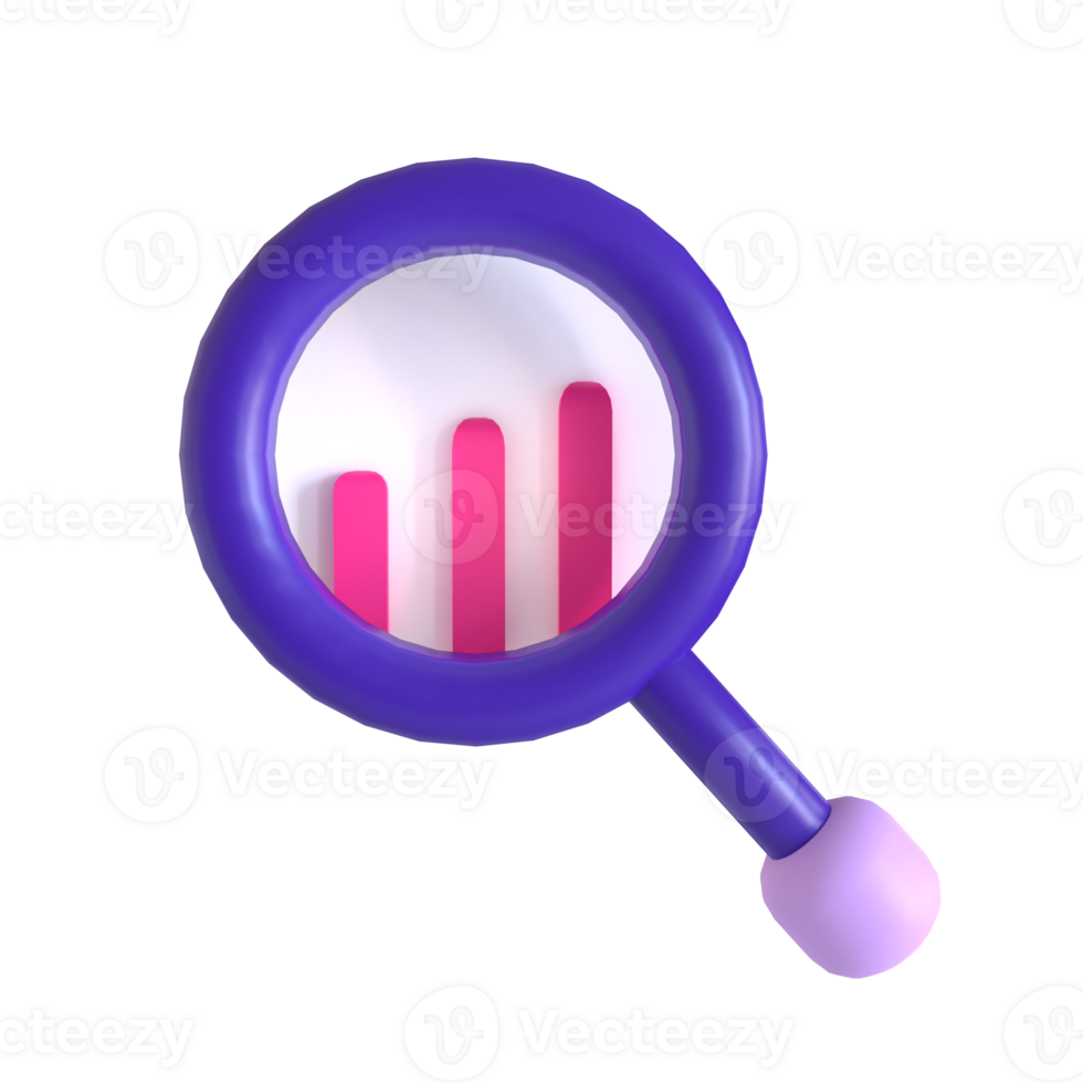 A magnifying glass with a bar graph on it png
