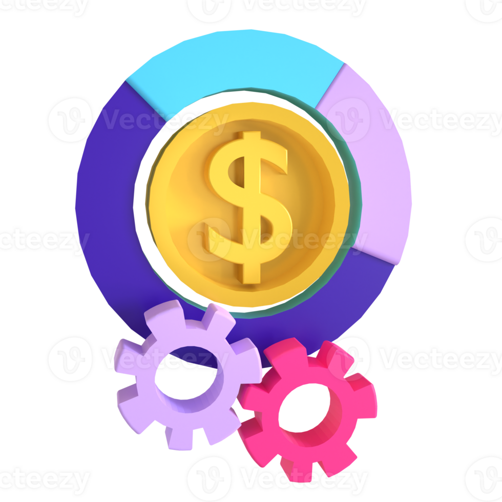 A dollar sign and gears on a circle png