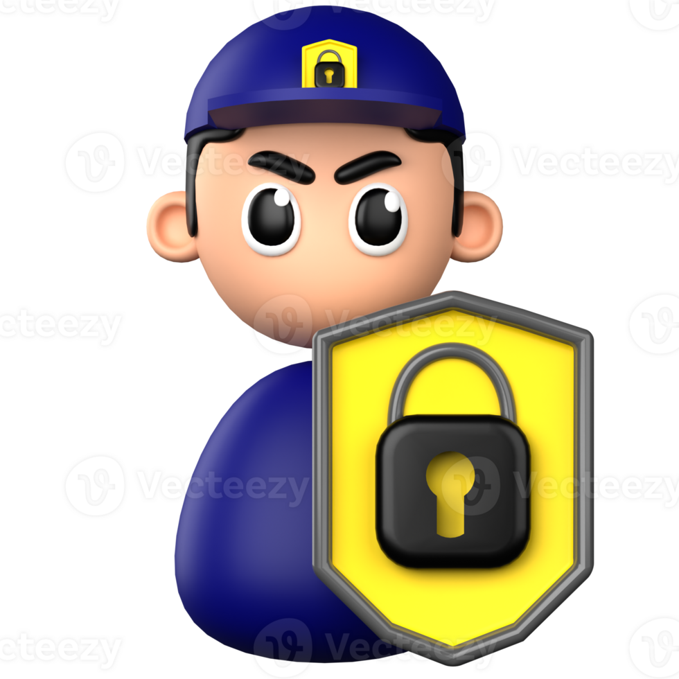 A cartoon man holding a lock and a shield png