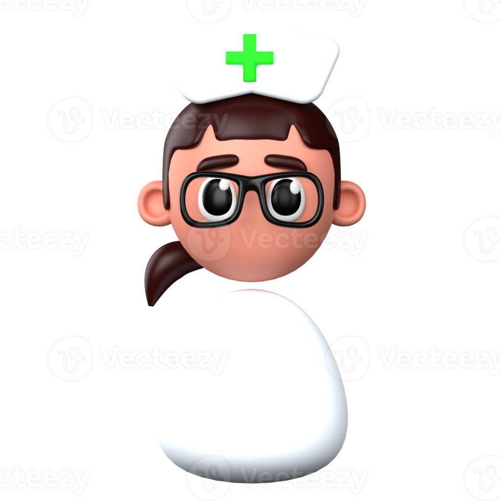 A cartoon nurse with glasses and a white hat png