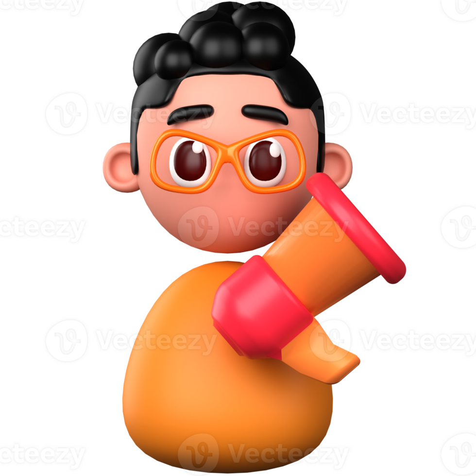 A cartoon man with glasses and an orange shirt png