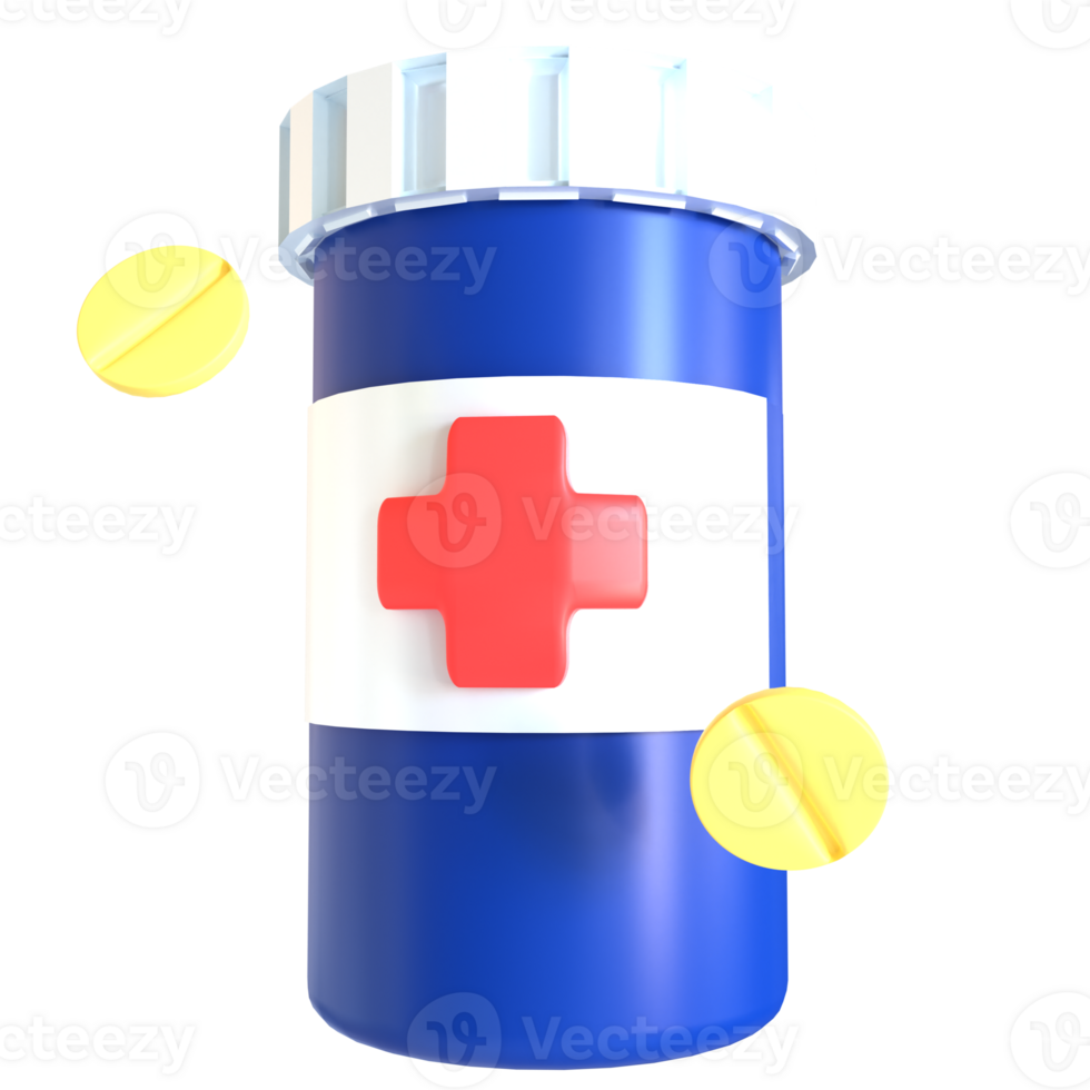 A medicine bottle with pills and a cross png