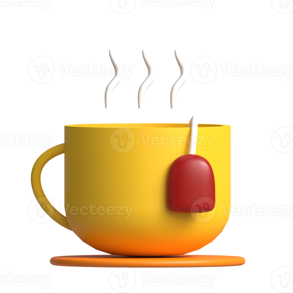 A yellow cup with a red tea bag in it png