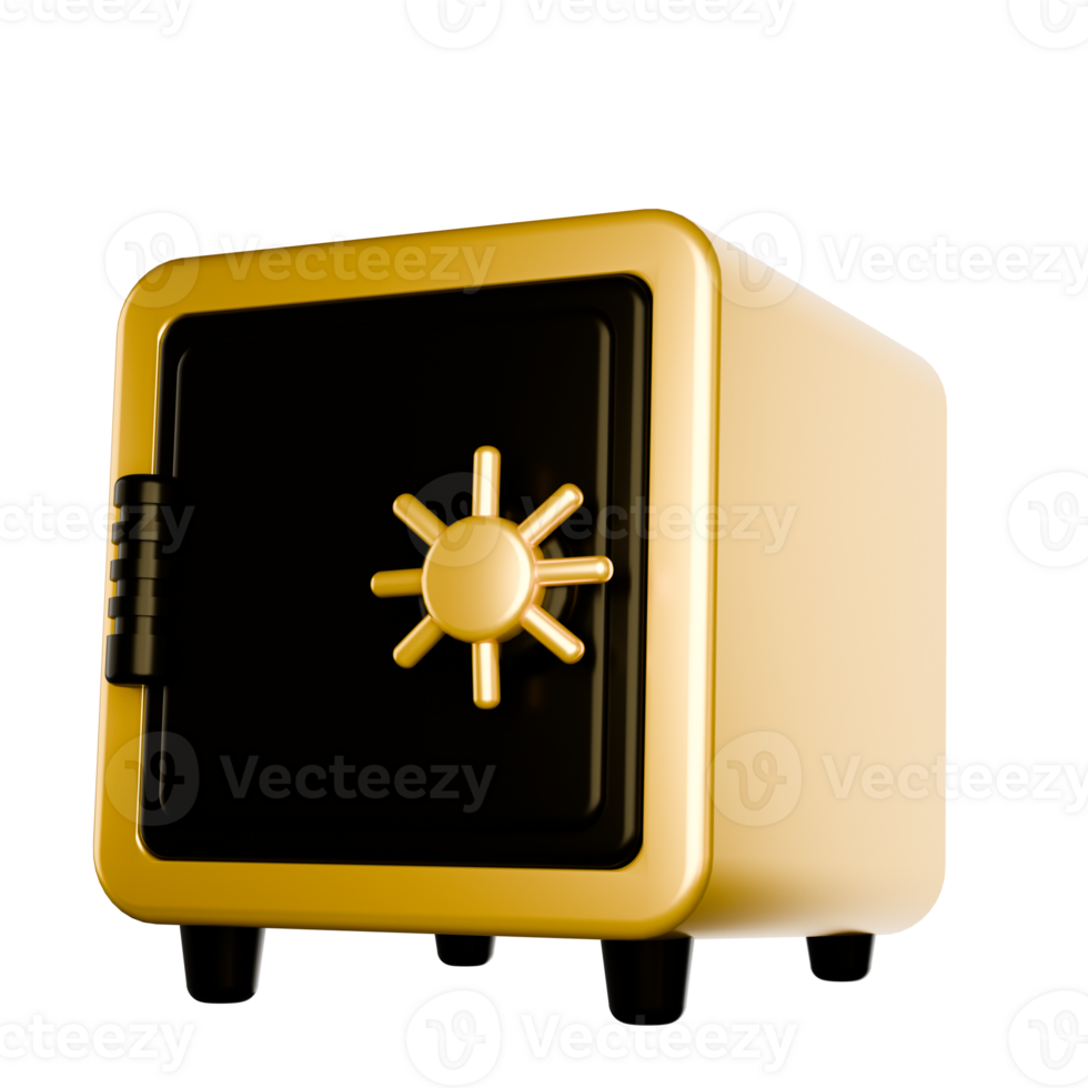 A black and gold safe box with a sun on it png