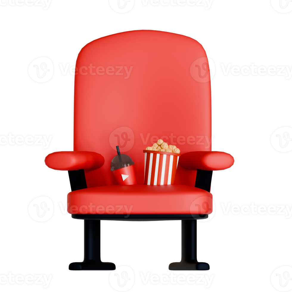 A red chair with popcorn and a drink png