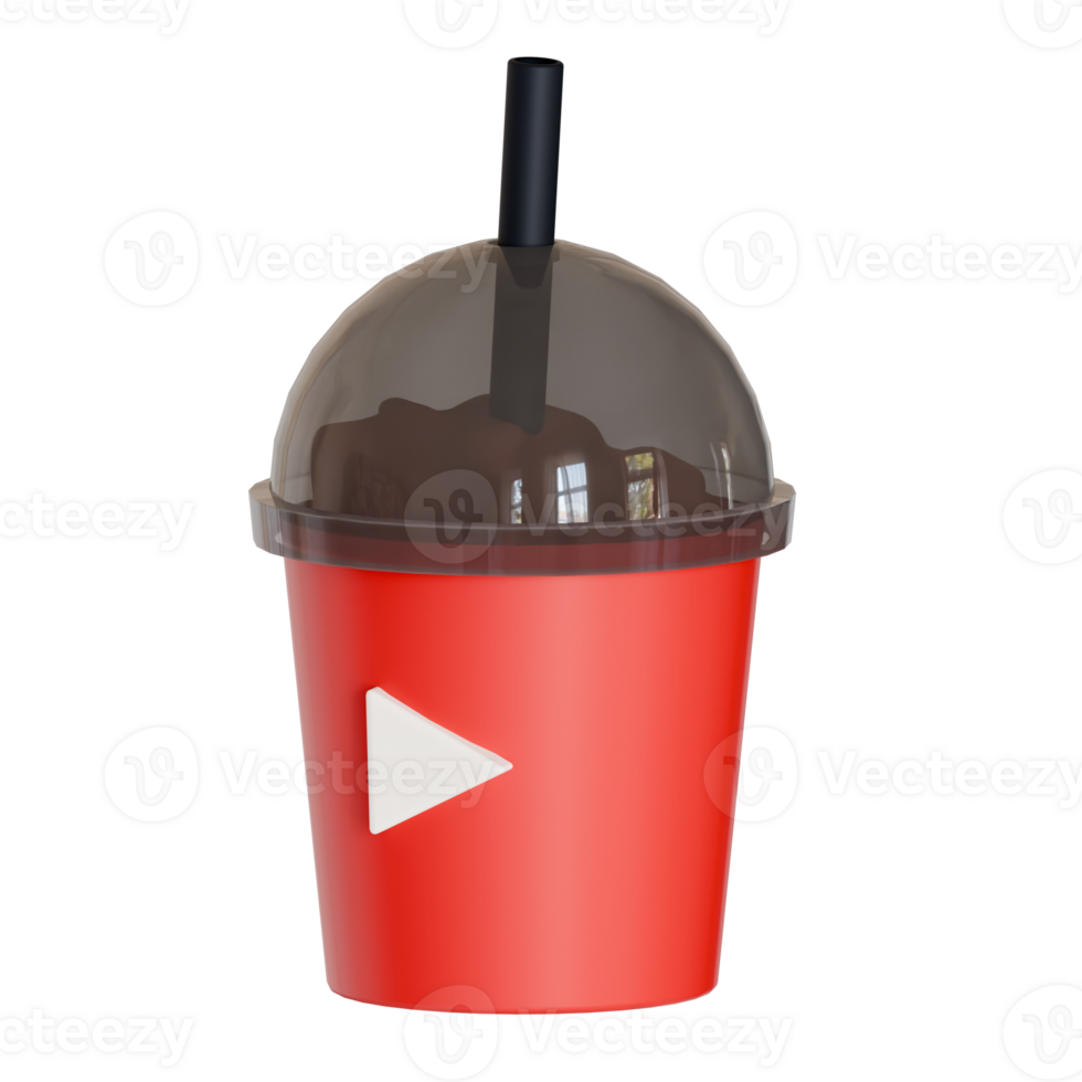 A red cup with a black straw and a youtube logo png