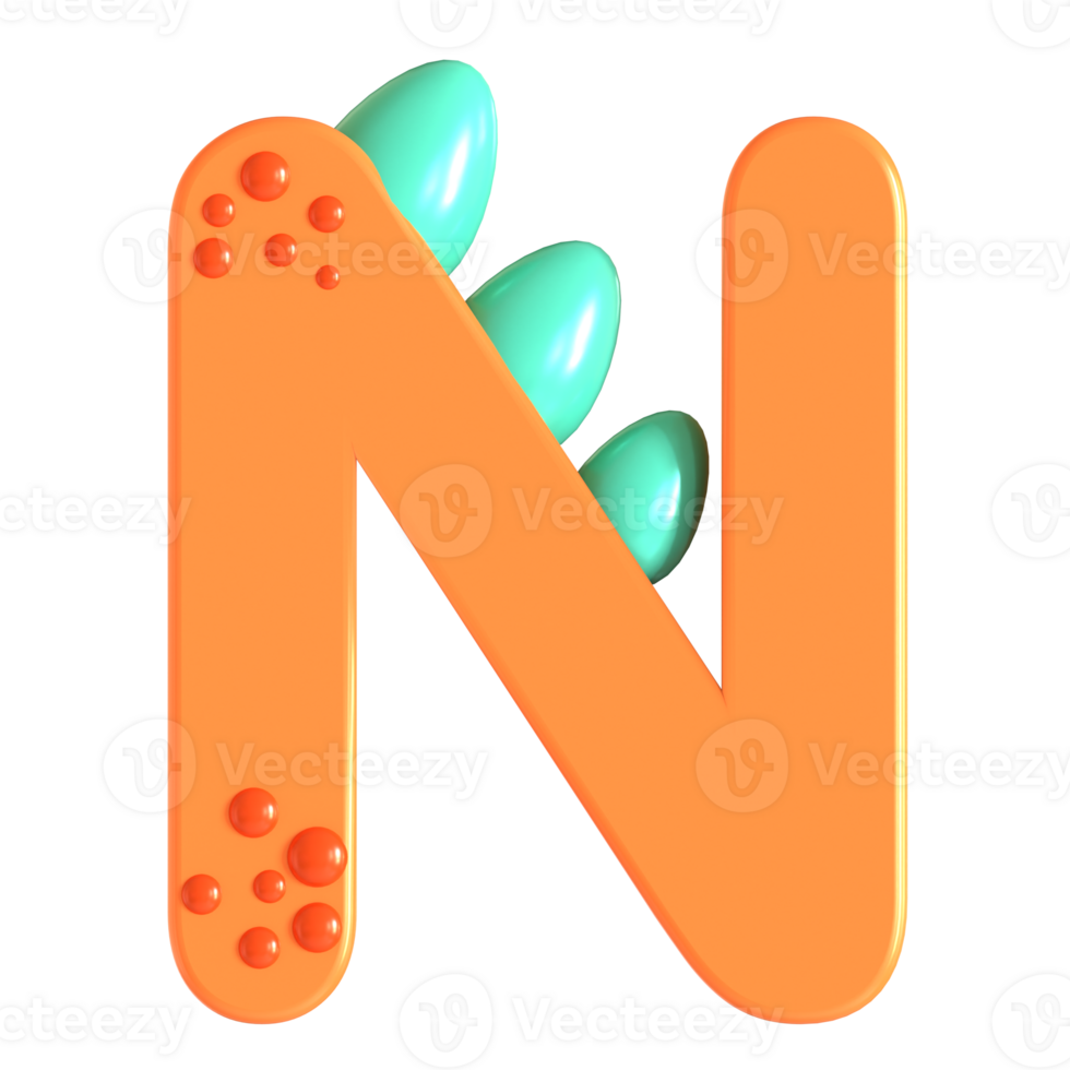 The letter n is made of a dinosaur and has a green and orange color png