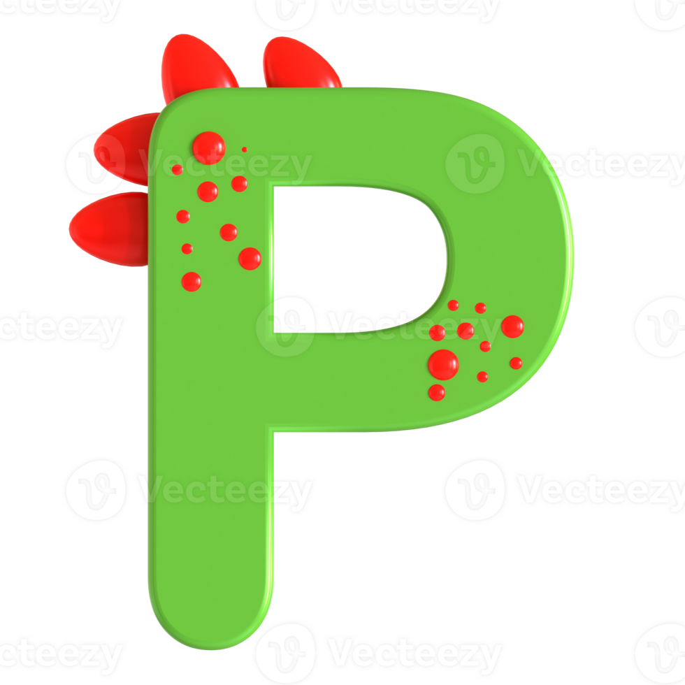 A green letter p with red dots on it png