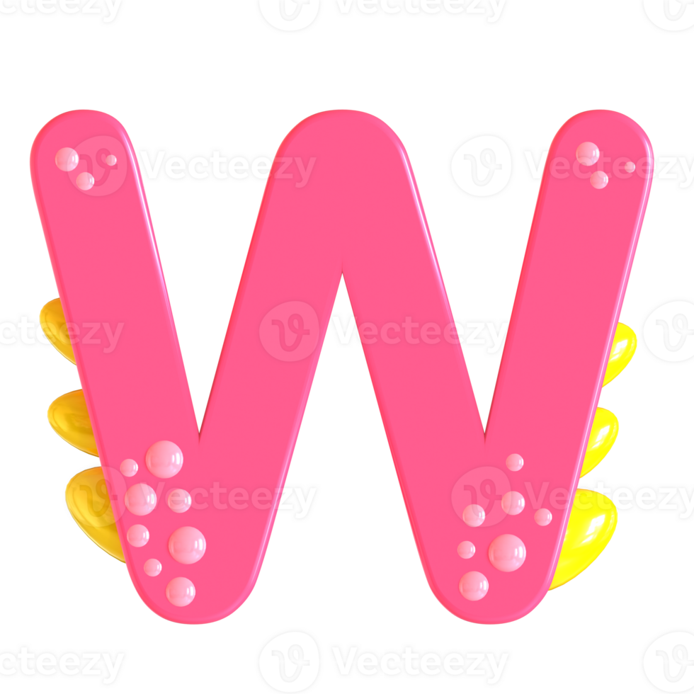 A pink letter w with bubbles on it png