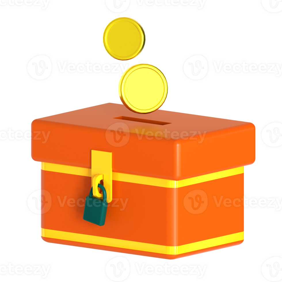 An orange box with a lock and coins png