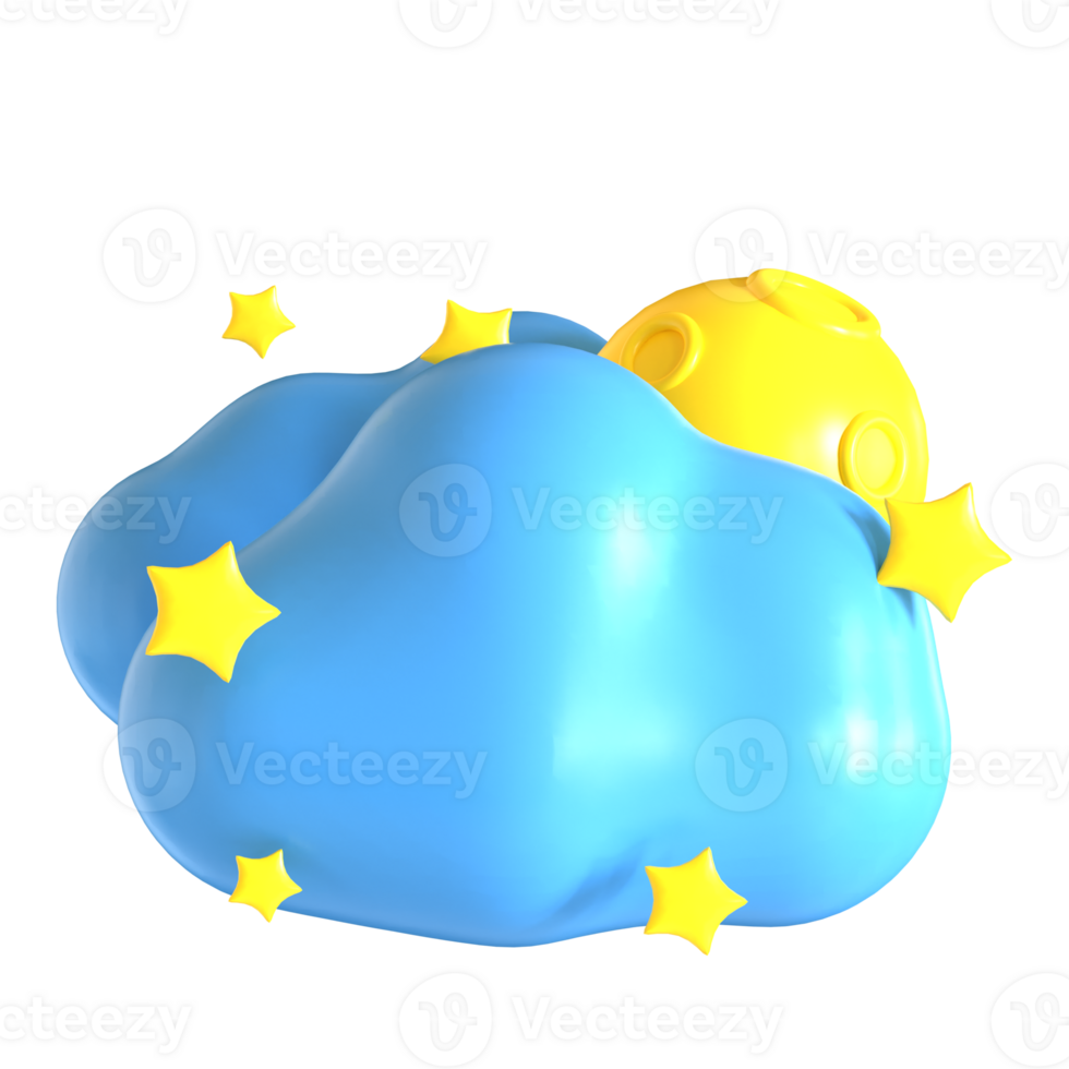A blue cloud with yellow stars and a yellow moon png