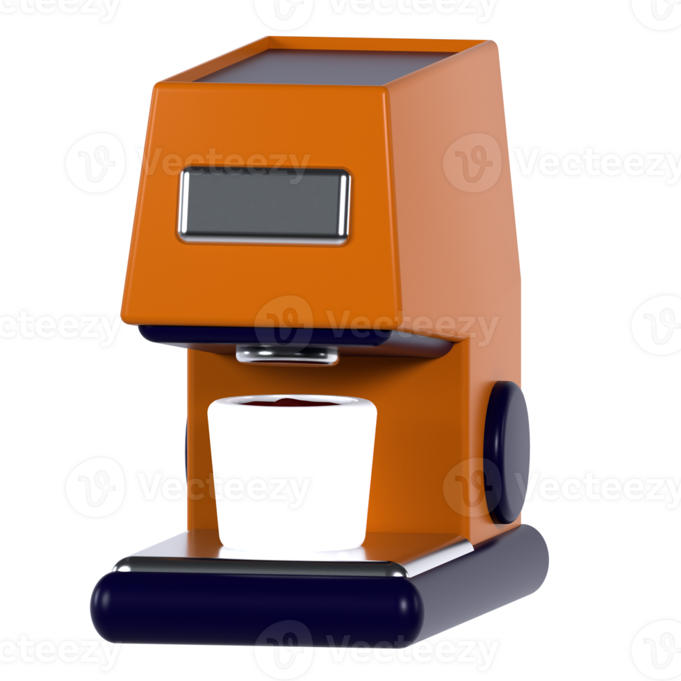 An orange coffee maker with a cup of coffee png