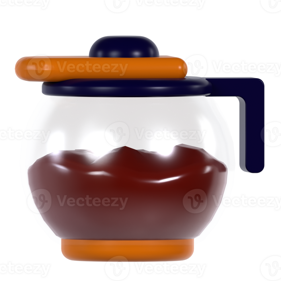 A glass coffee pot with a lid and a handle png