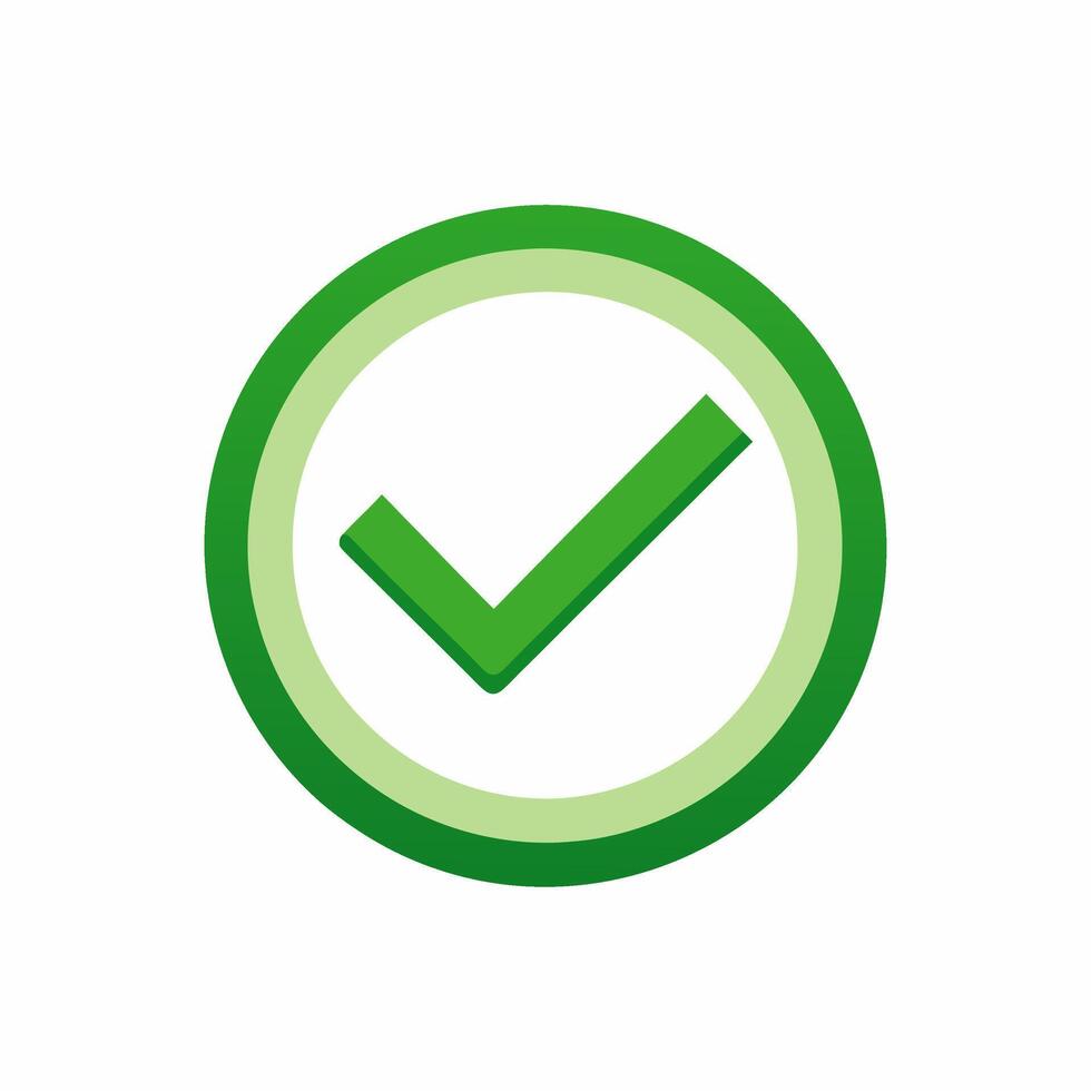 Checkbox checked tick box poll vote round circle icon symbol, check mark green checkmark isolated on white background, checked icon or correct choice sign, pictogram vector