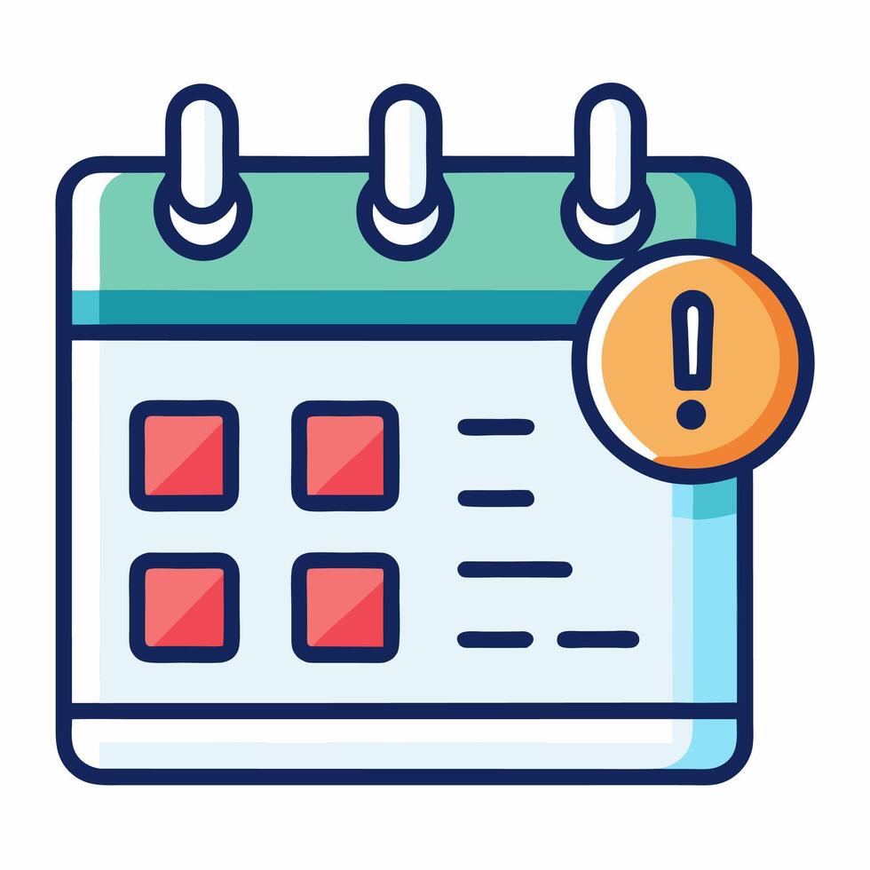 Calendar deadline or event reminder notification icon notice, flat cartoon agenda symbol with selected important day and notice message isolated vector