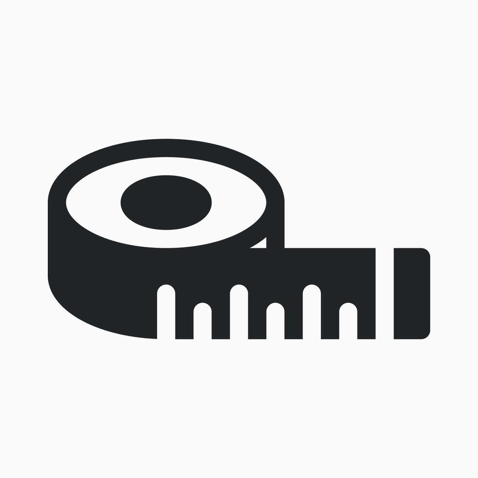 A black and white illustration of a tape measure vector