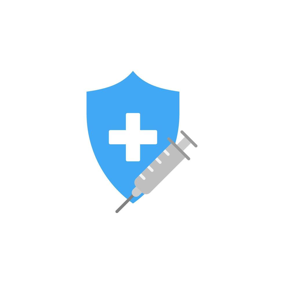 A shield with a syringe and a cross on it vector
