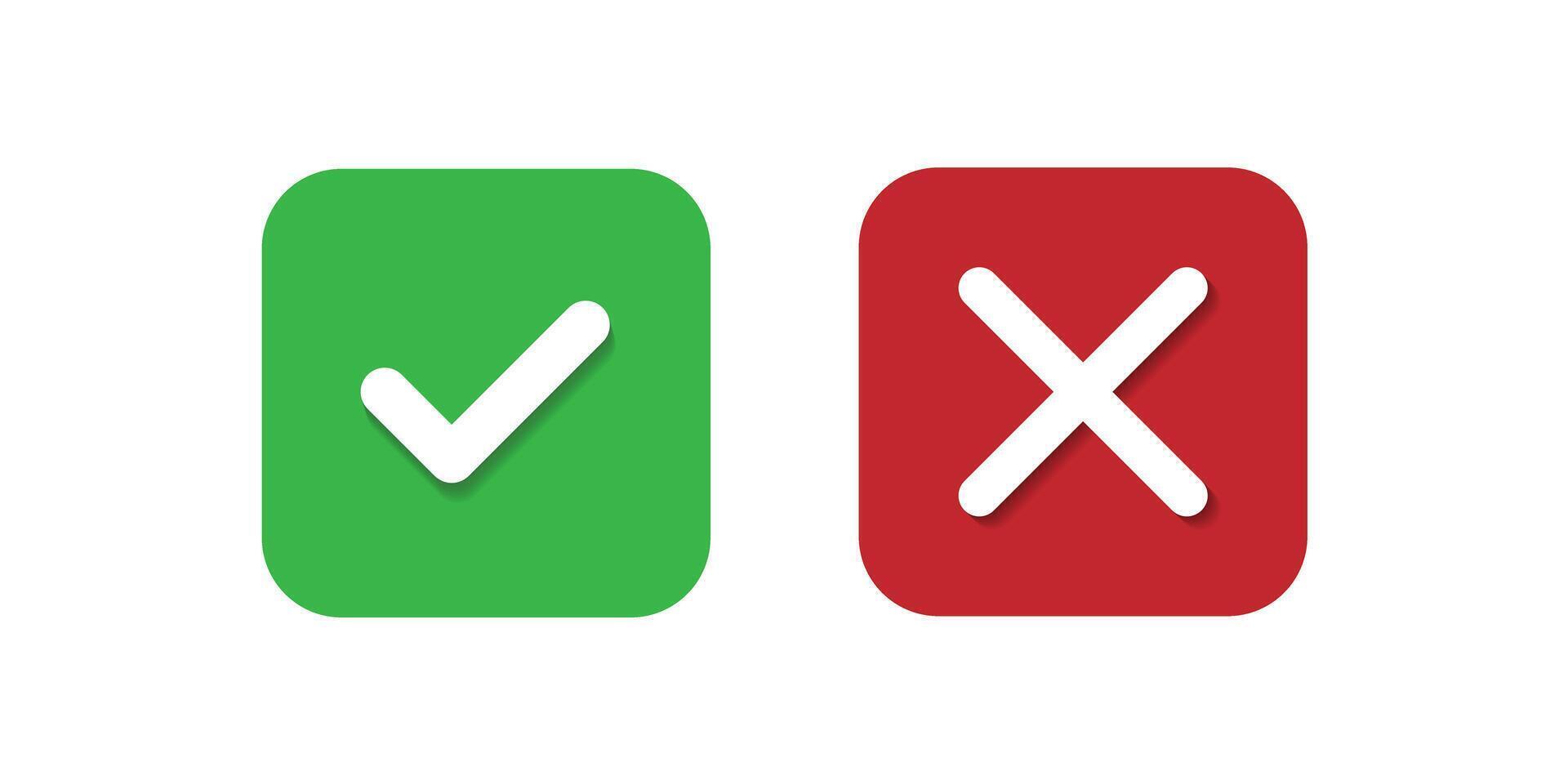 Two green and red check boxes with a tick mark vector