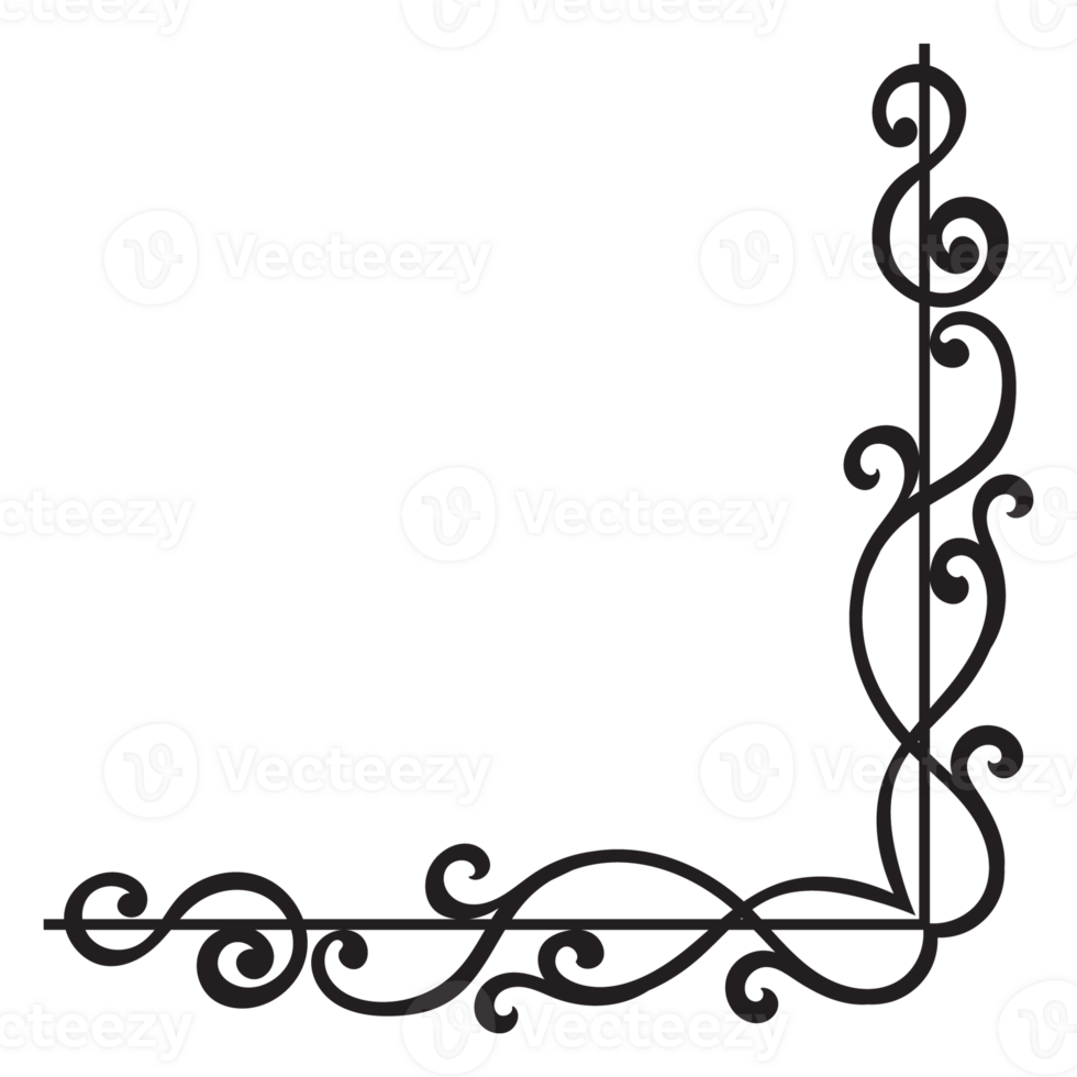 Thin line vintage corner. Medieval period of the Victorian dynasty. Fancy black monogram frame design element abstract icon collection Flower simple symbol png