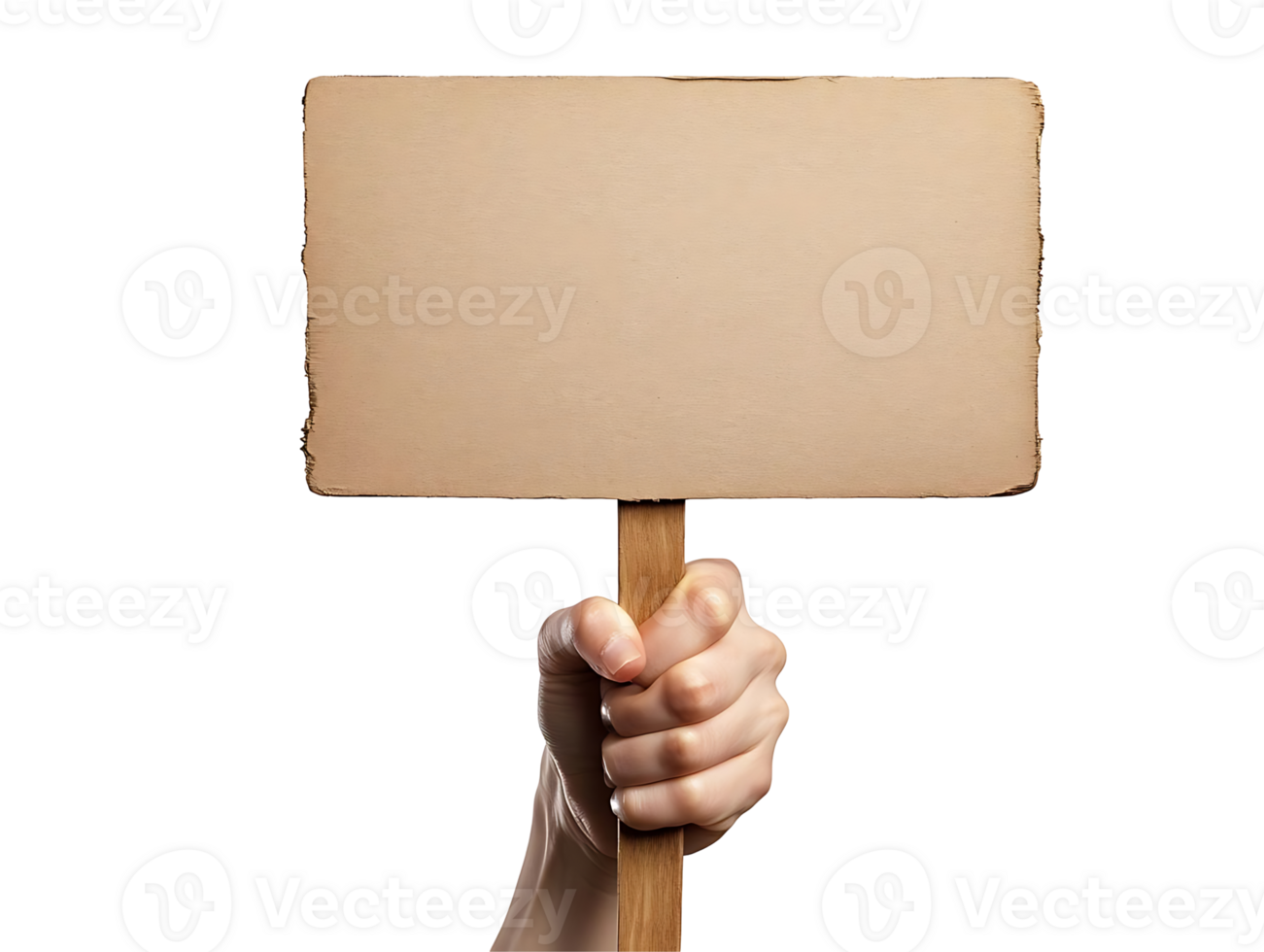 Hand Holds Blank Wooden Sign with Transparent Background png