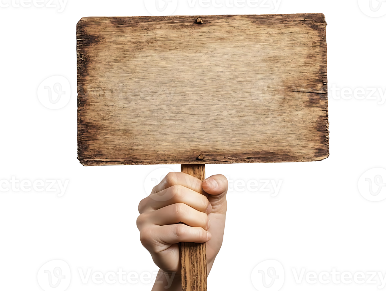 Hand Holds Blank Wooden Sign on Transparent Background png