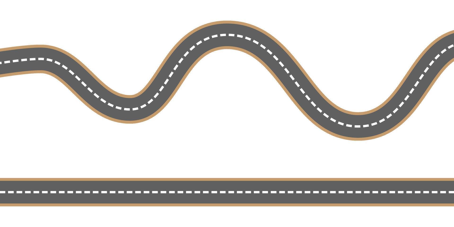 Straight and winding road road. Seamless asphalt roads template. Highway or roadway background. illustration. vector