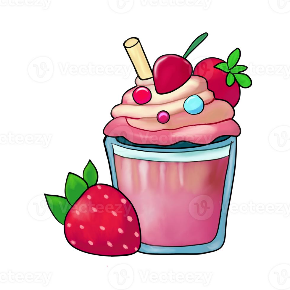 Strawberry Cupcakes on Transparent Background for Web banner and etc. png