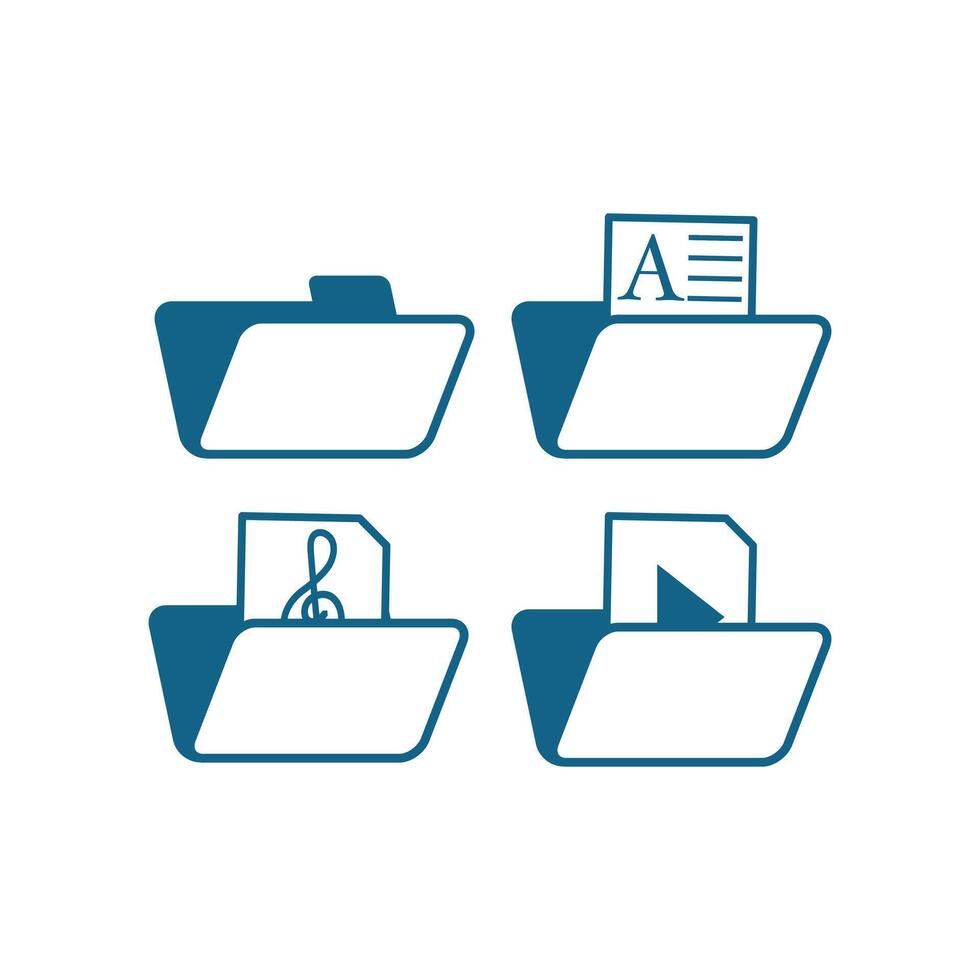 Folder icon. Set of flat folder icons. Suitable for document management application design elements, computer file directories, and office storage folders vector