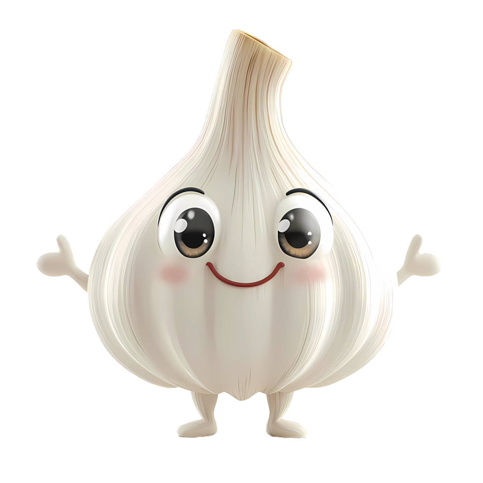beautiful cartoon garlic character, transparent background png