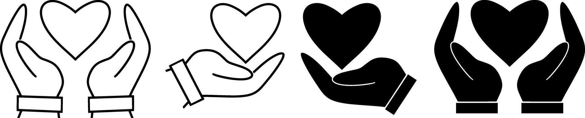 Hand with heart collection icon Love symbol clipart vector